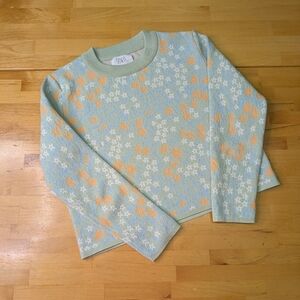 Zara 11/12 Knit Sweater in Green and Orange With Stars - Back To School Crewneck